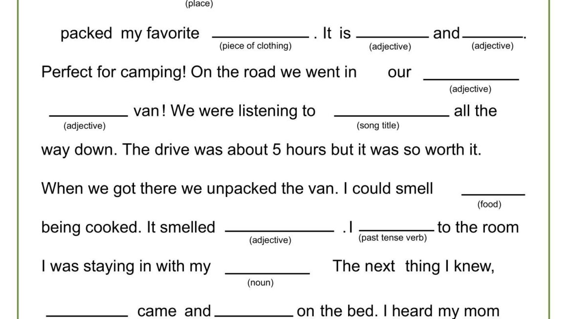 Mad Libs Printable Template Printable Madlibs