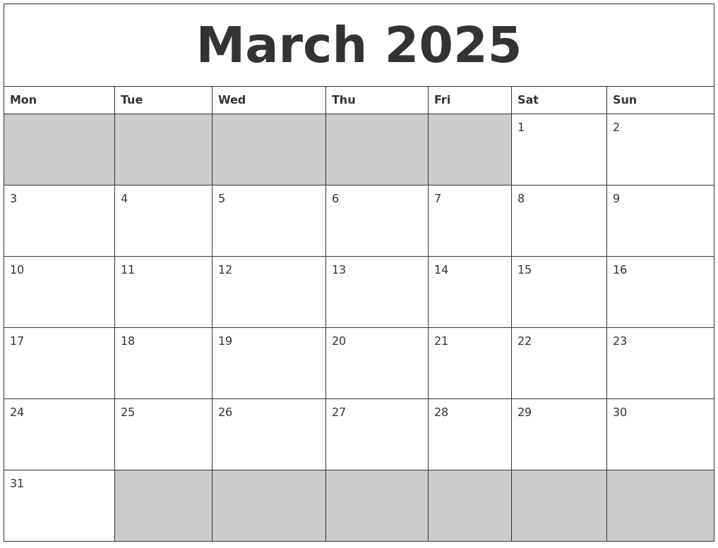 March 2025 Blank Calendar Pdf Jesse Cunneen A 