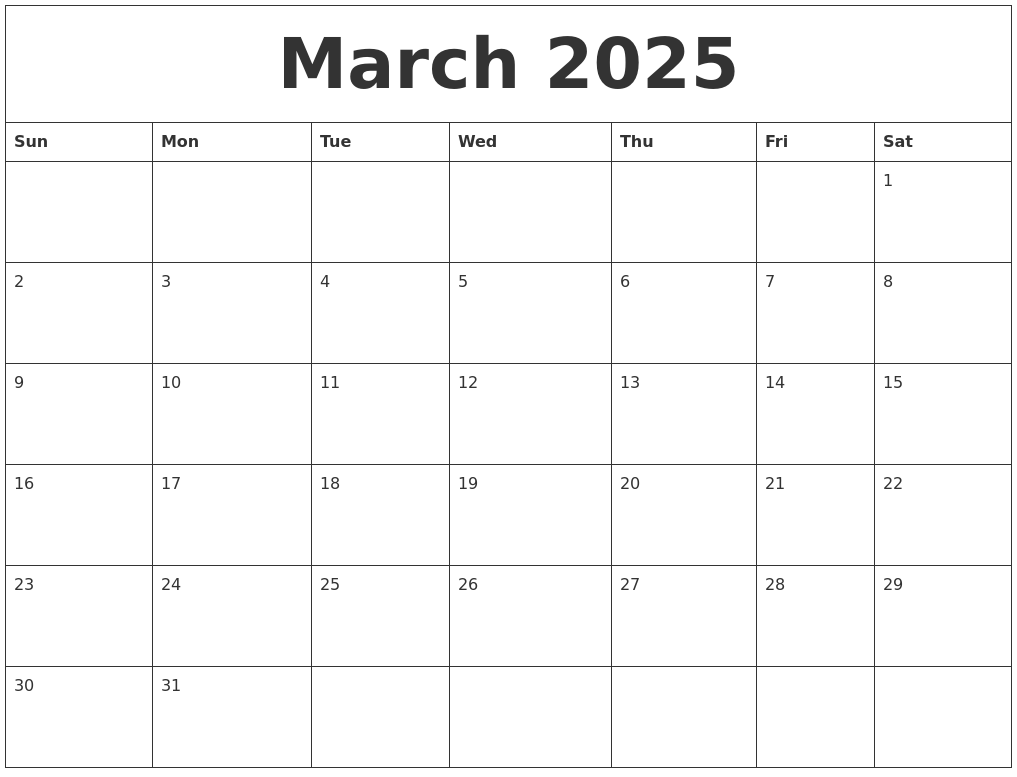 March 2025 Blank Calendar Template Excel John S Reese