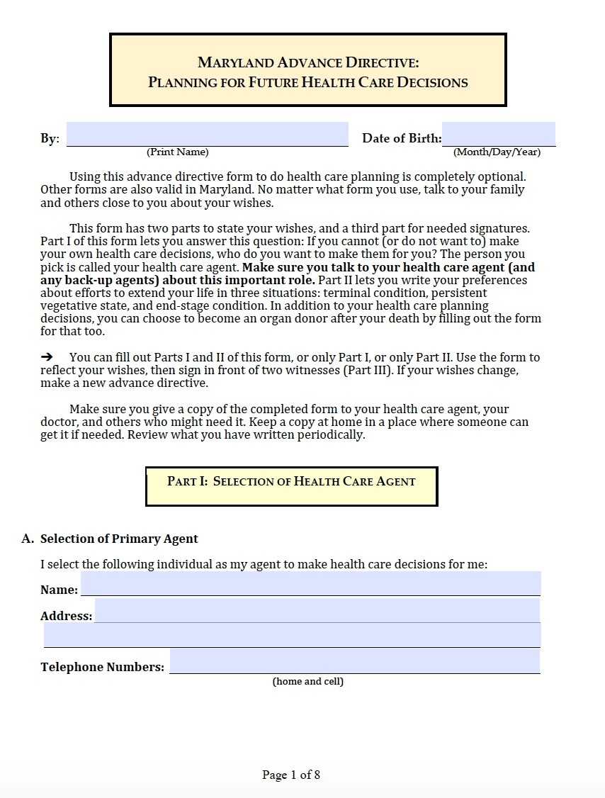 Printable Blank Free Power Of Attorney Maryland