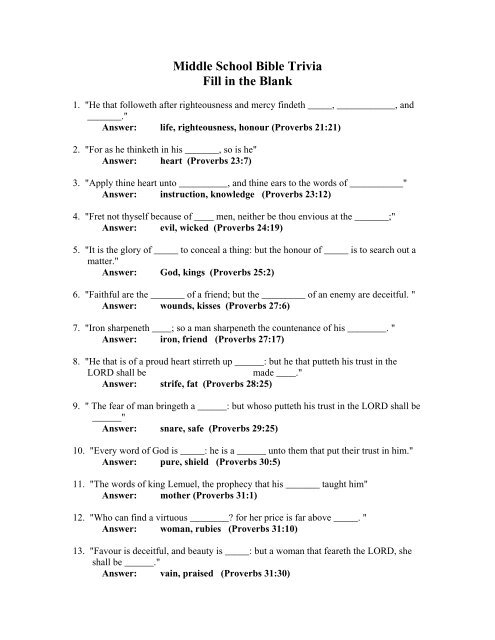 Middle School Bible Trivia Fill In The Blank