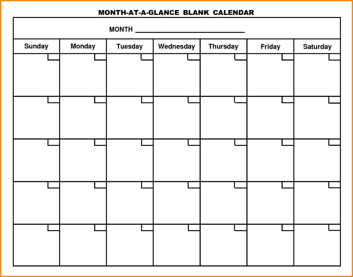 Month At A Glance Blank Calendar Template Example Calendar Printable