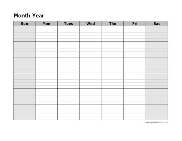 Blank Monthly Calender Printable Any Month