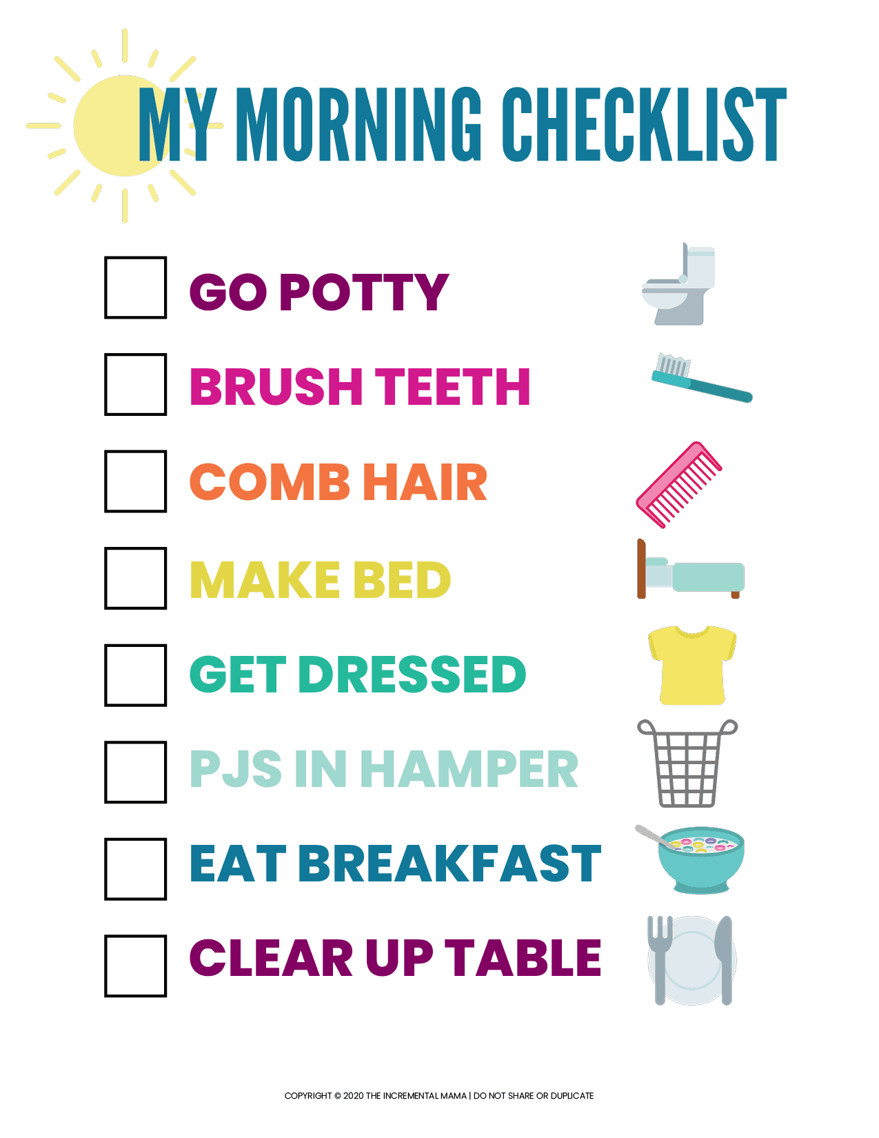 Free Printable Kids Blank Morning Checklist
