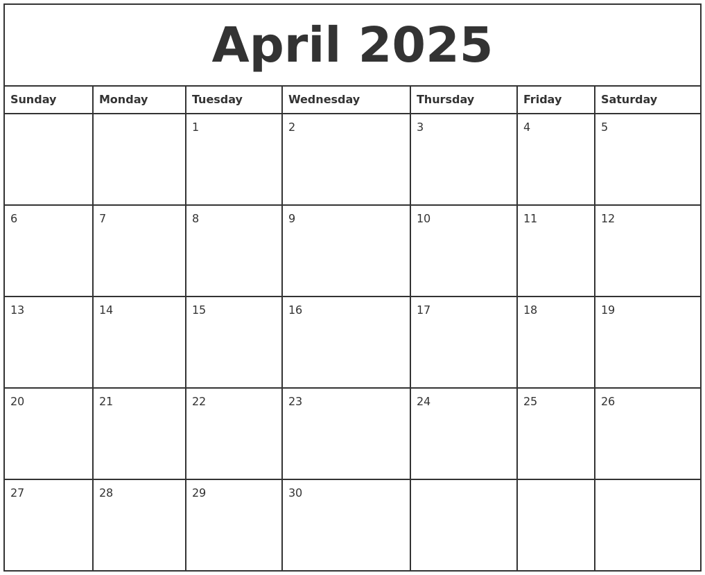 Most Loved Printable Monthly Calendar April 2025 Calendar Gallery