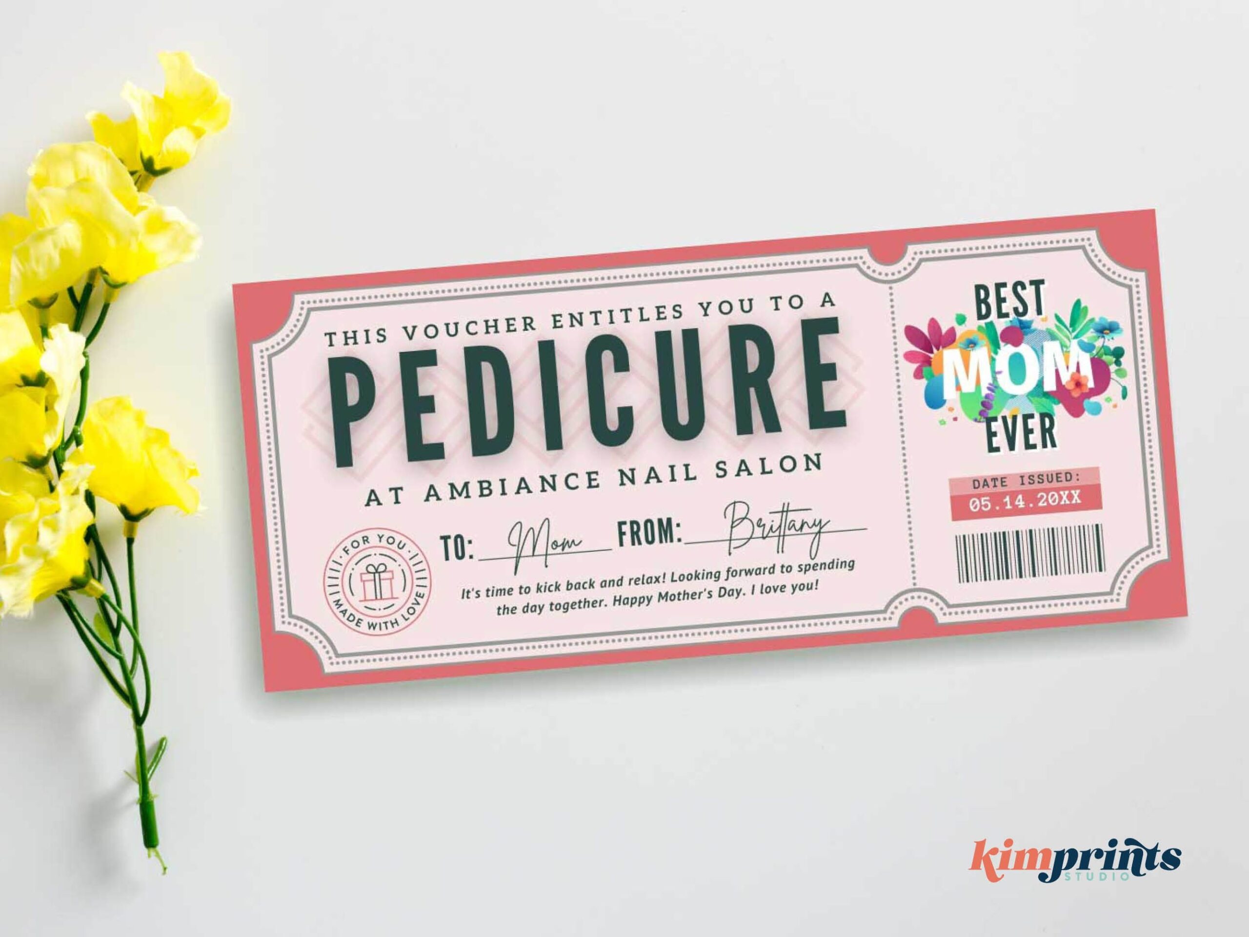 Mother 39 s Day Pedicure Ticket Template Mother 39 s Day Gift Certificate 