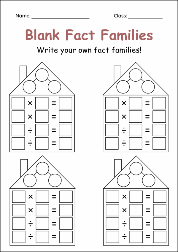 Blank Multiplication Fact Families Free Printable