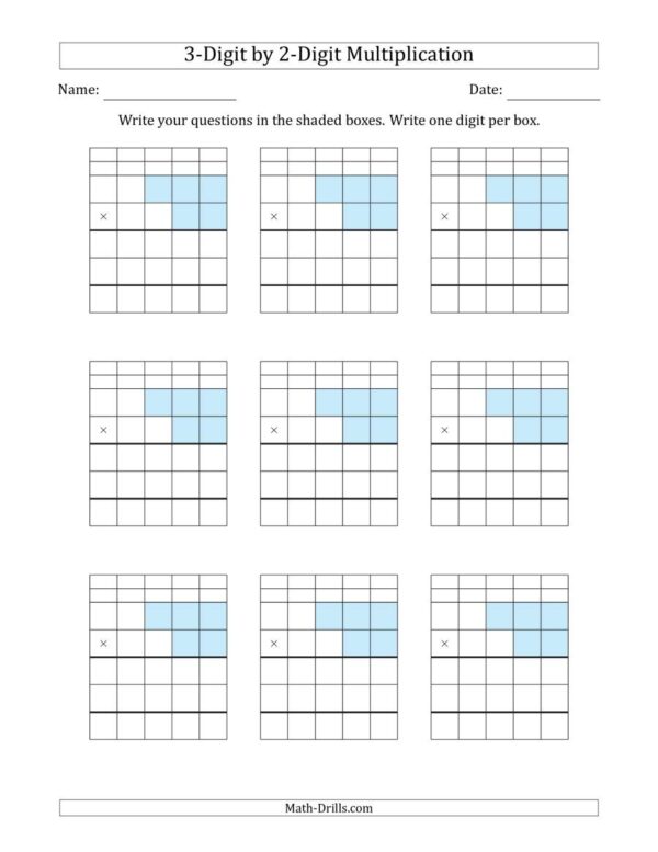 Blank 3 Digit Multiplication Worksheets Printable