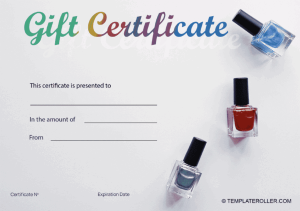 Printable Blank Nails Gift Certificates Template