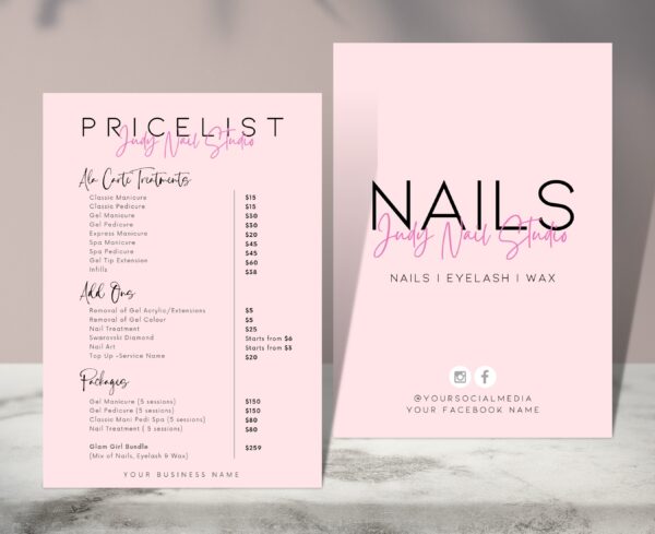 Printable Blank Nail Price List Template