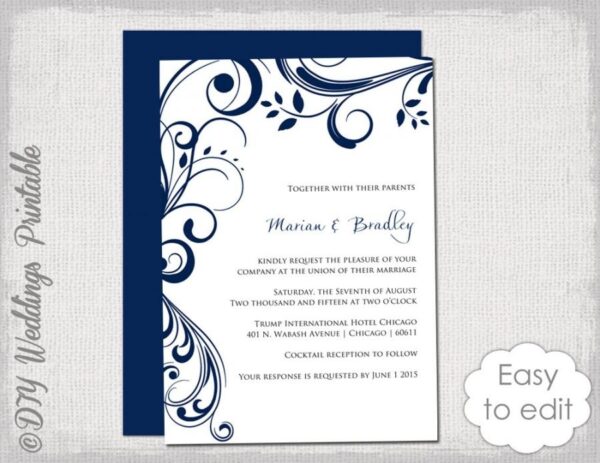 Blank Printable Invitations 5×7 Navy Blue