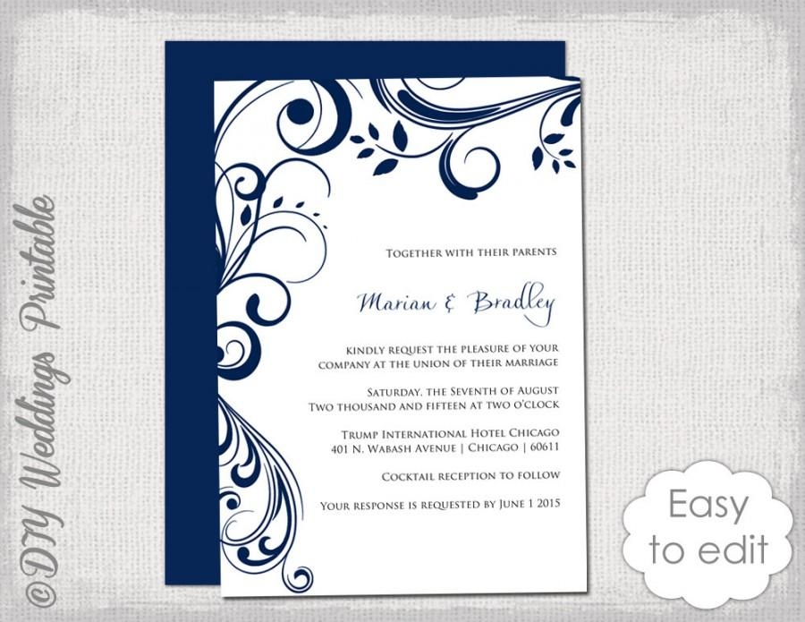 Navy Wedding Invitation Template quot Scroll quot Printable Invitations Navy Wedding Invitation Template quot Scroll quot Printable Invitations