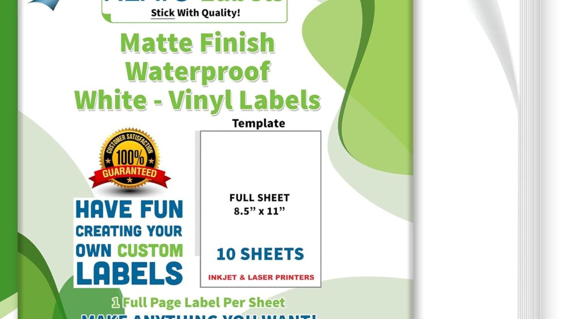 Neato Blank White Full Sheet Printable Labels Matte Finish Water