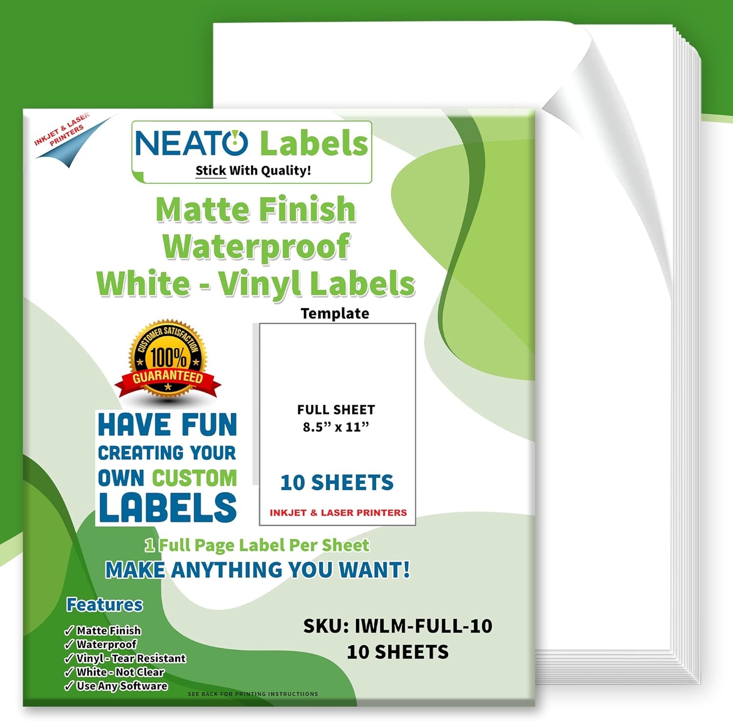 Neato Blank White Full Sheet Printable Labels Matte Finish Water Neato Blank White Full Sheet Printable Labels Matte Finish Water
