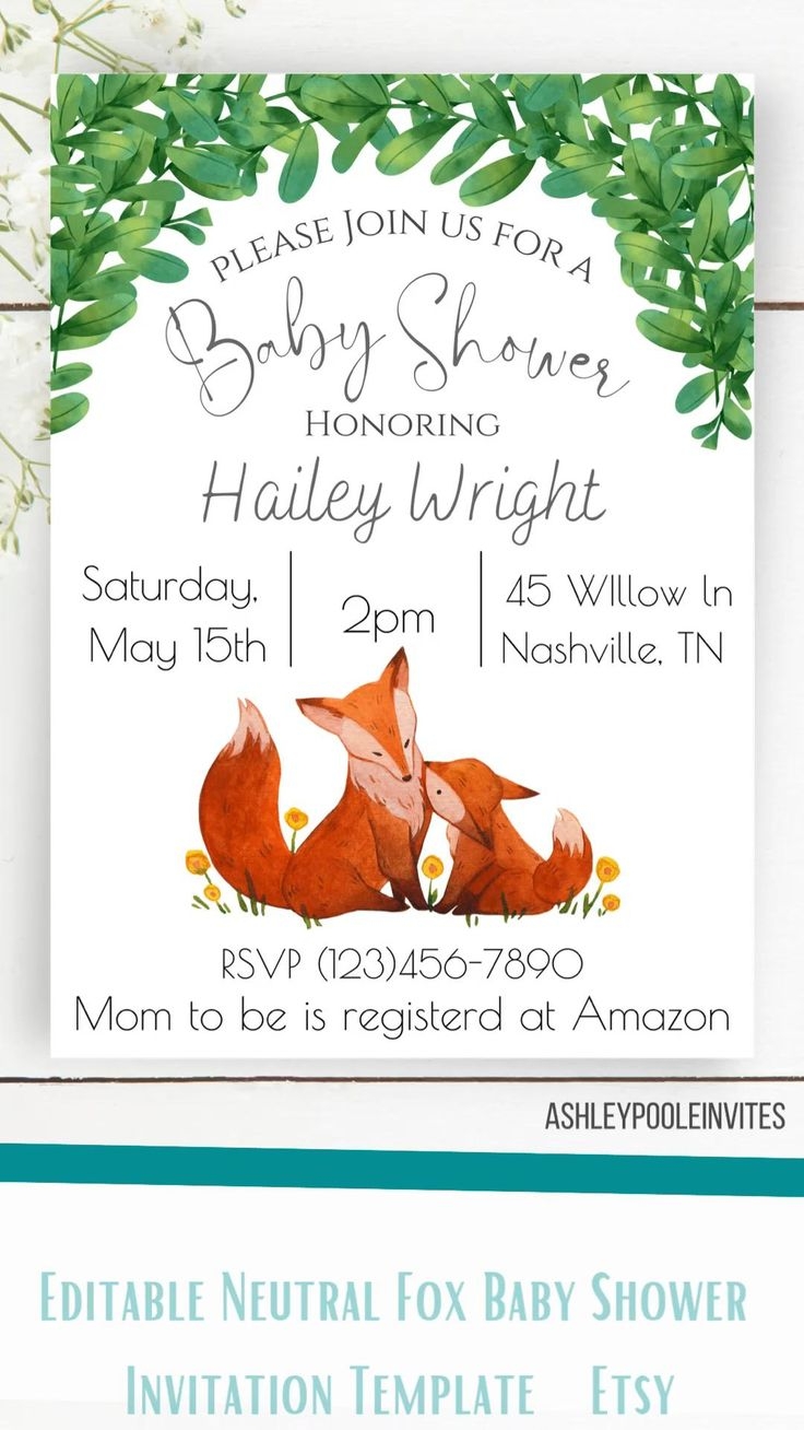 Printable Blank Fox Baby Shower Invitation