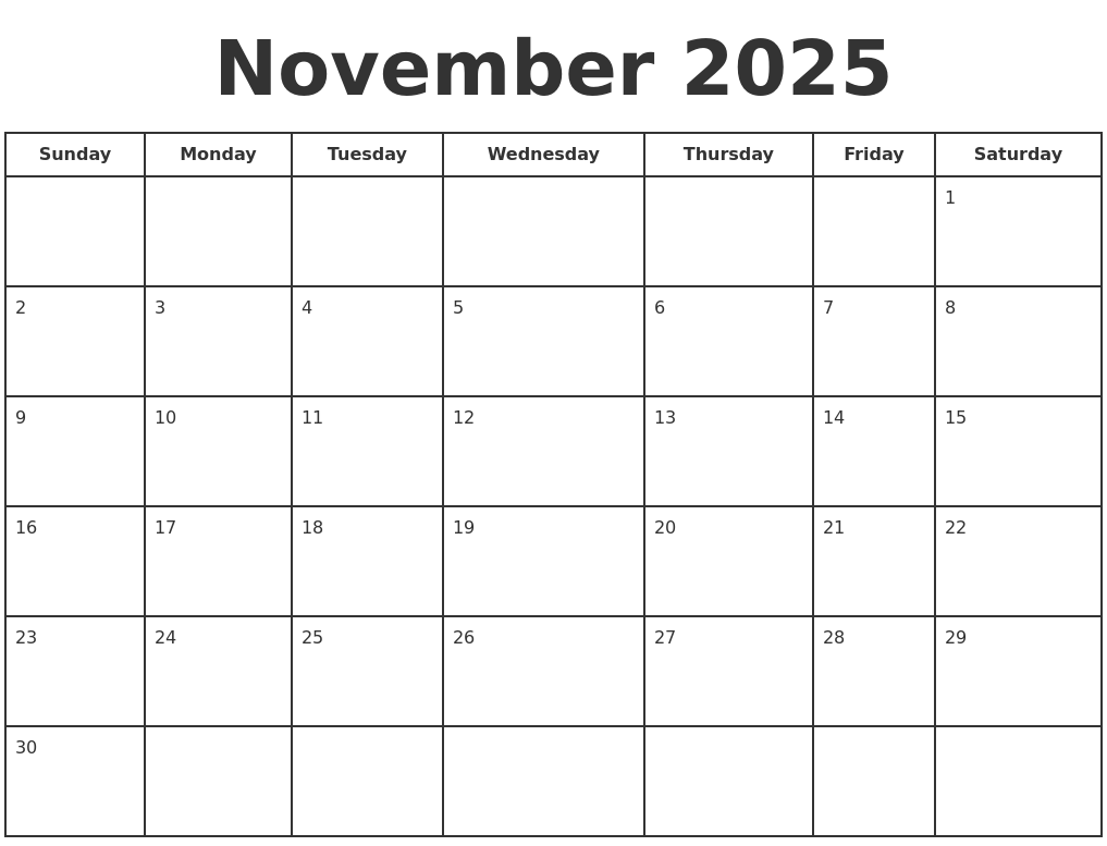 November 2025 Printable Blank Calendars Free November 2025 Printable Blank Calendars Free