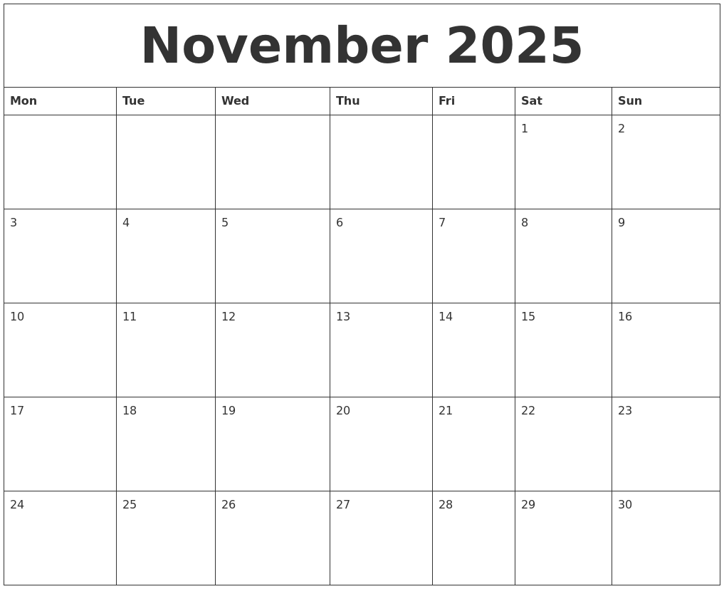 November Calender 2025 Monthly Printable Morten S Svendsen November Calender 2025 Monthly Printable Morten S Svendsen