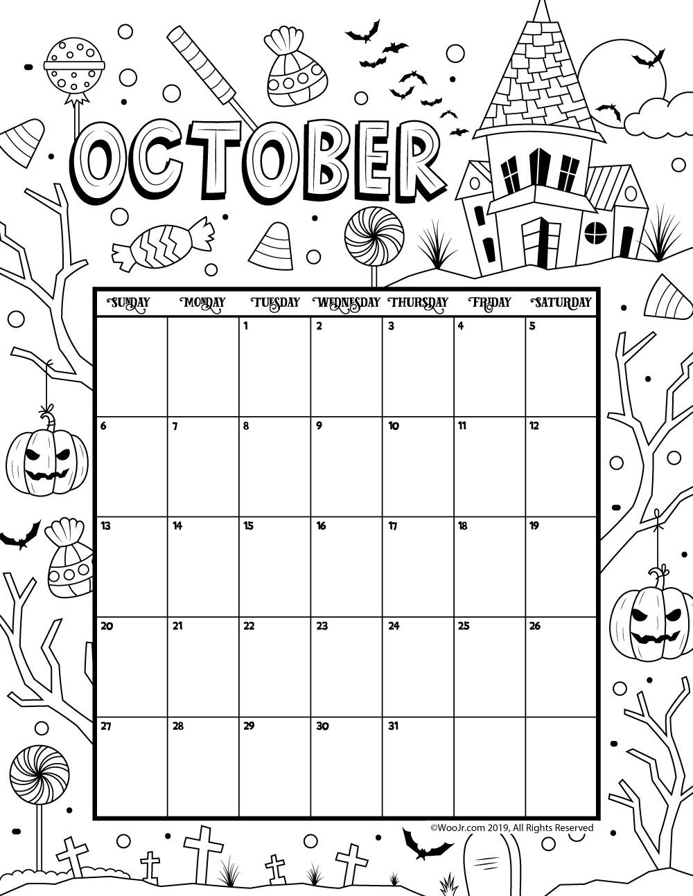October Printable Calender Kathleen Fritz