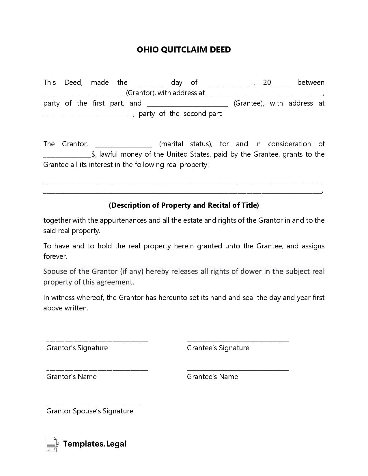 Ohio Deed Forms Templates Free Word PDF ODT Ohio Deed Forms Templates Free Word PDF ODT