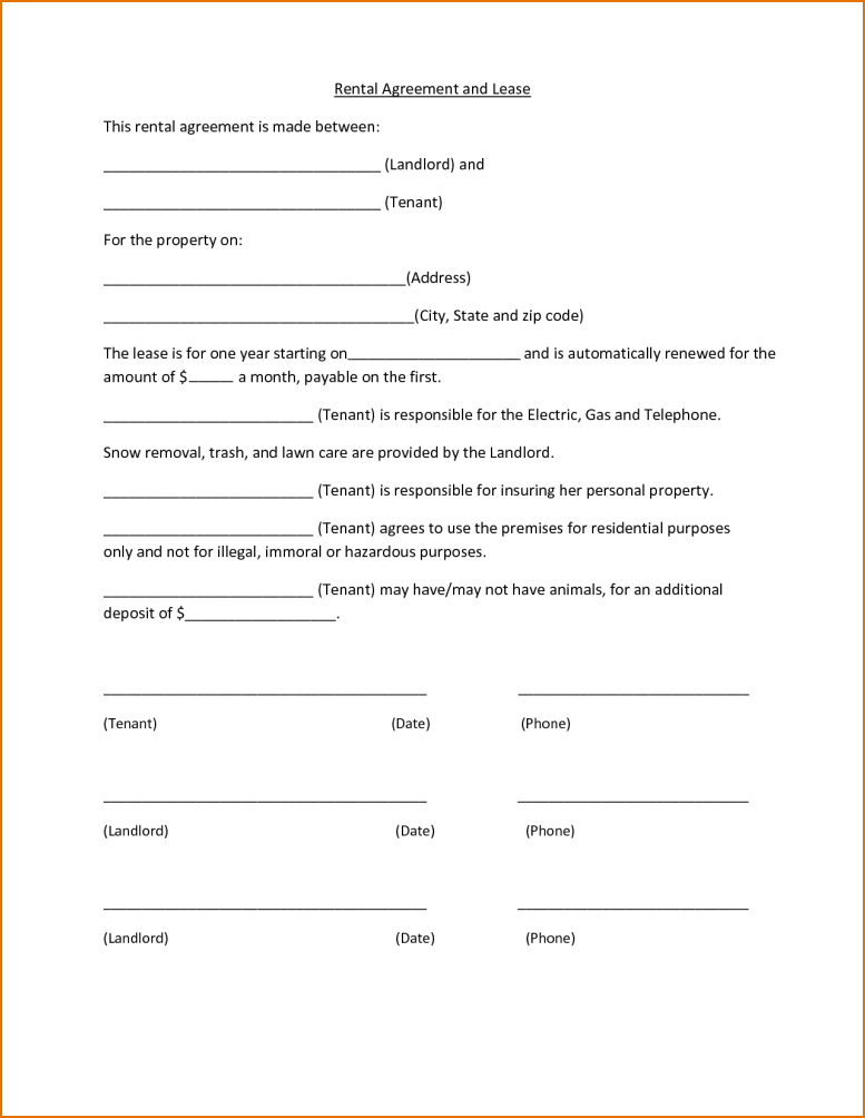 Free Printable One Page Blank Lease Agreement Free Printable One Page Blank Lease Agreement
