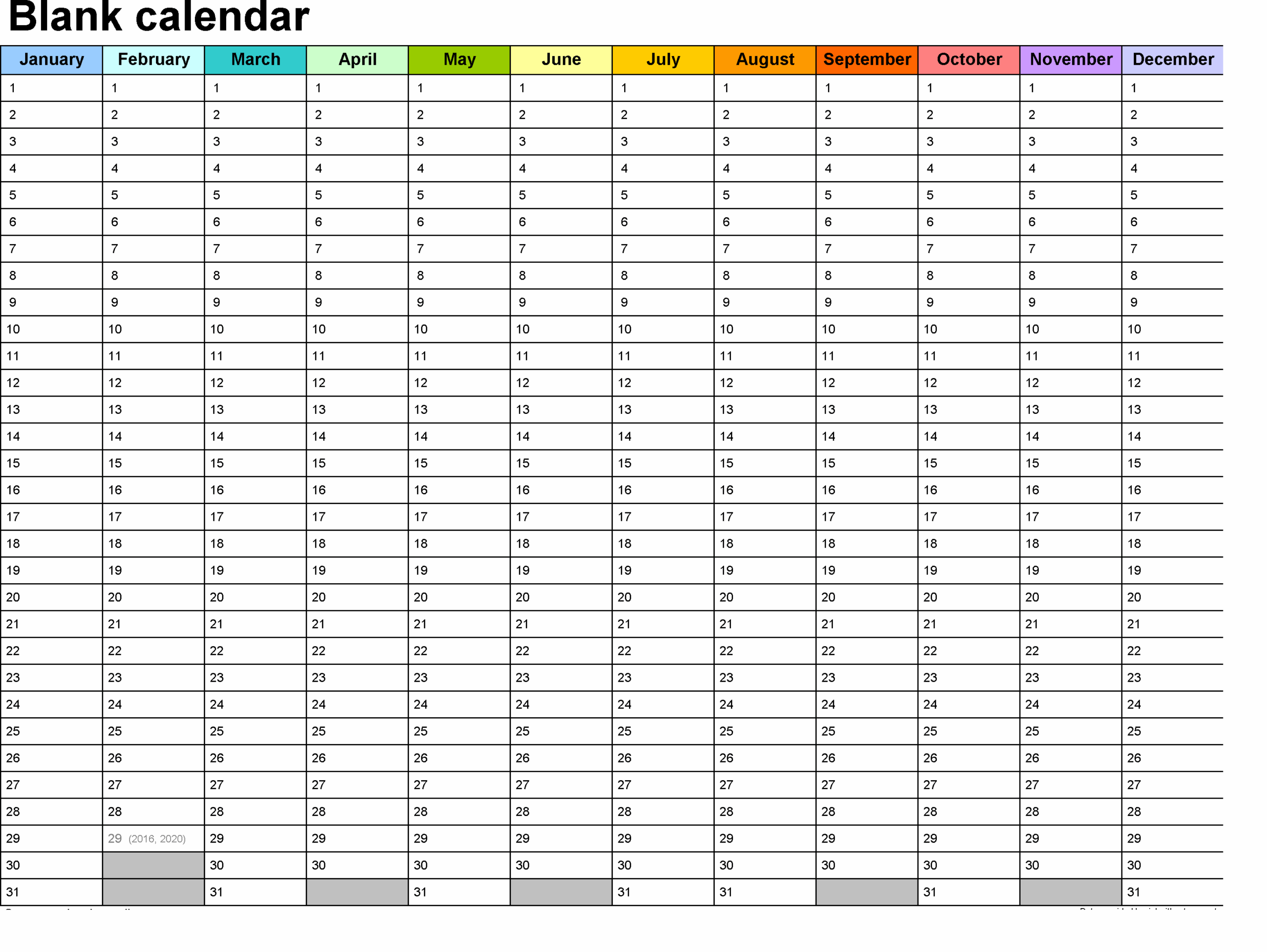 One Page Full Year Calendar Page One Page Full Year Calendar Page