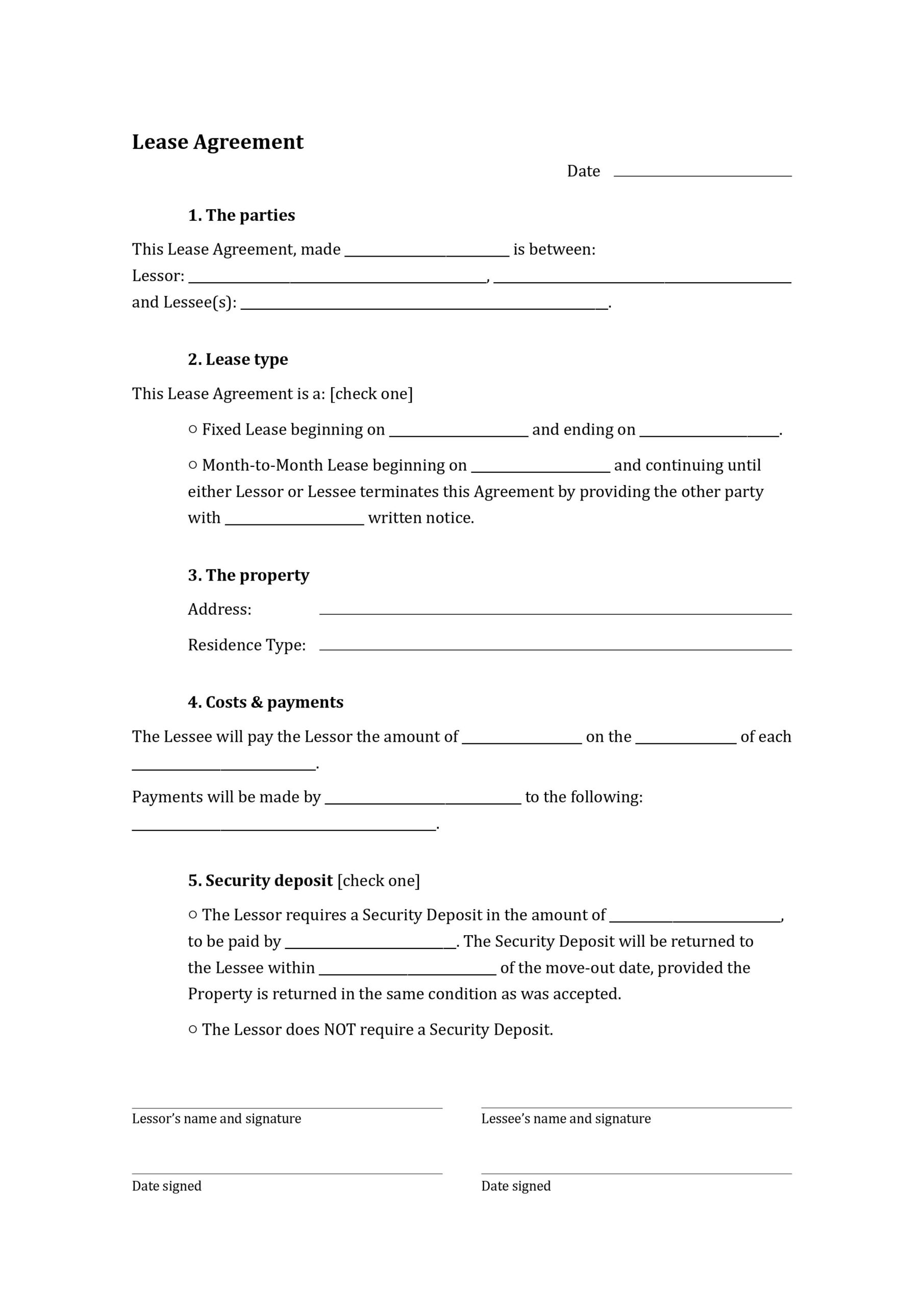 One page Lease Agreement Template One page Lease Agreement Template