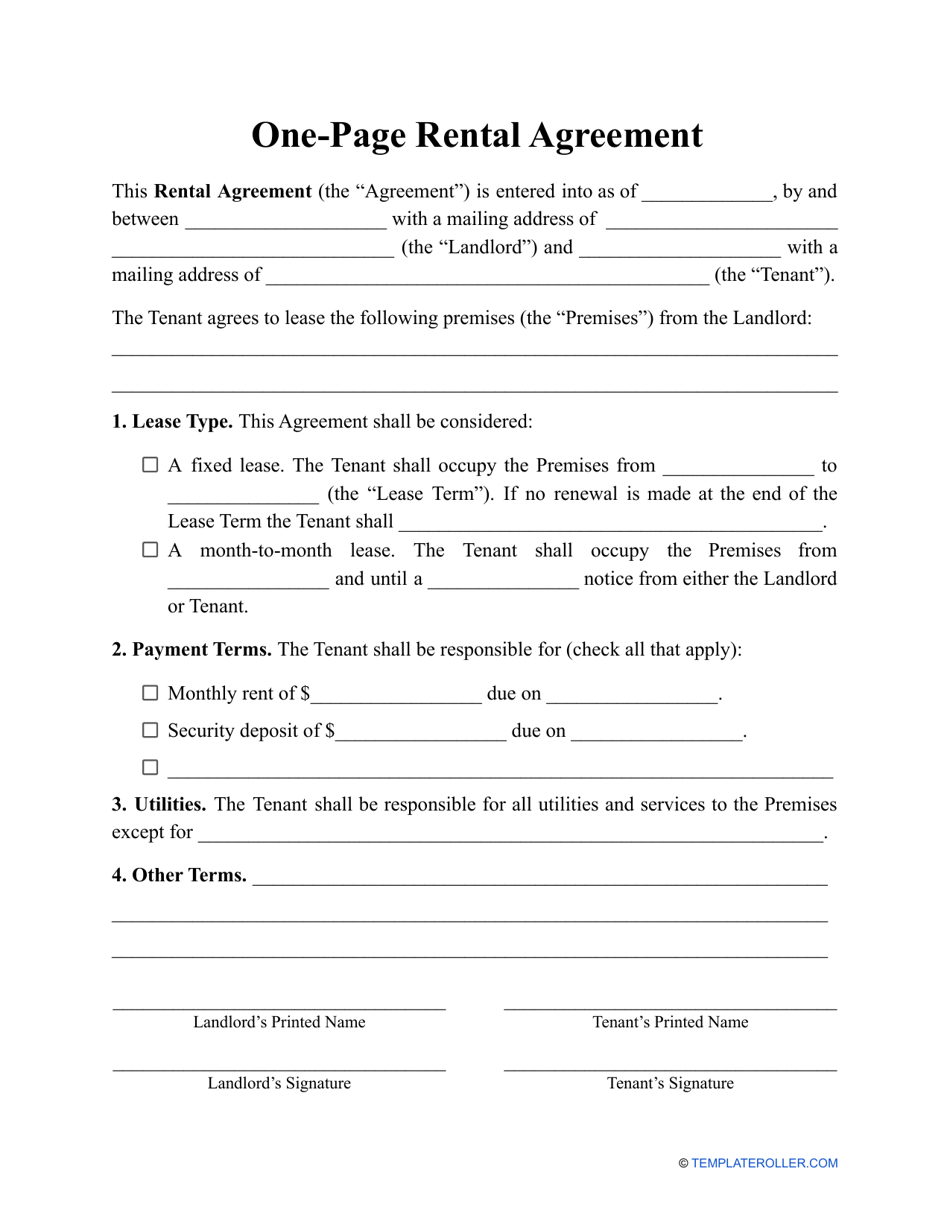 One Page Rental Agreement Template Fill Out Sign Online And Download One Page Rental Agreement Template Fill Out Sign Online And Download