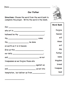 Our Father Prayer Fill in the Blank Activity By Faith First In Second Grade Our Father Prayer Fill in the Blank Activity By Faith First In Second Grade