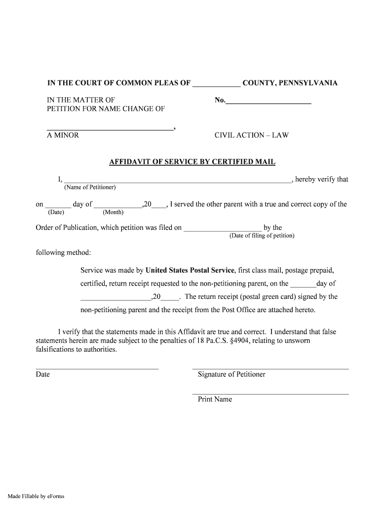 Pa Affidavit Service Form Fill Online Printable Fillable Blank 