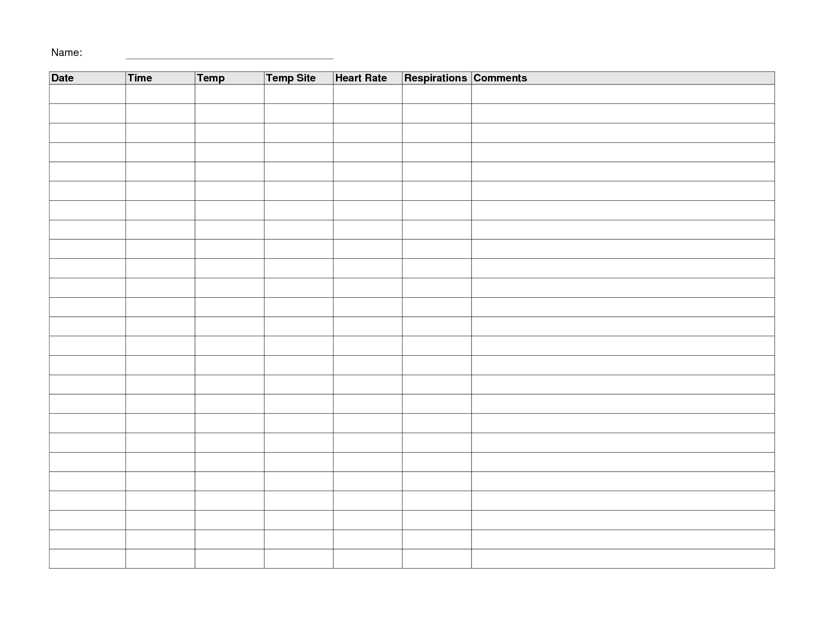 Patient Template Printable Blank Vital Signs Chart