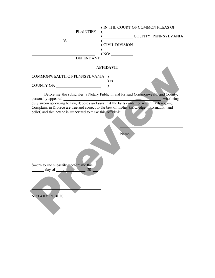 Pennsylvania Affidavit US Legal Forms