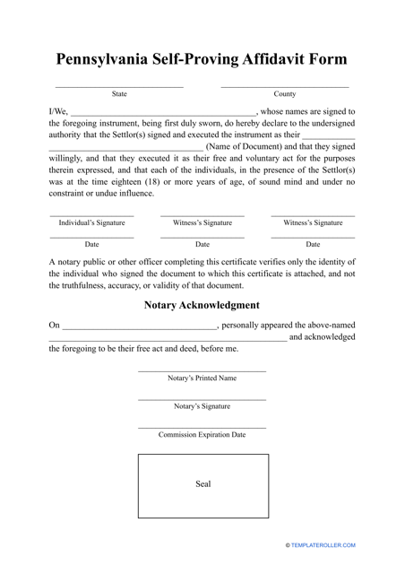 Free Printable Blank Pennsylvania Affidavit Form
