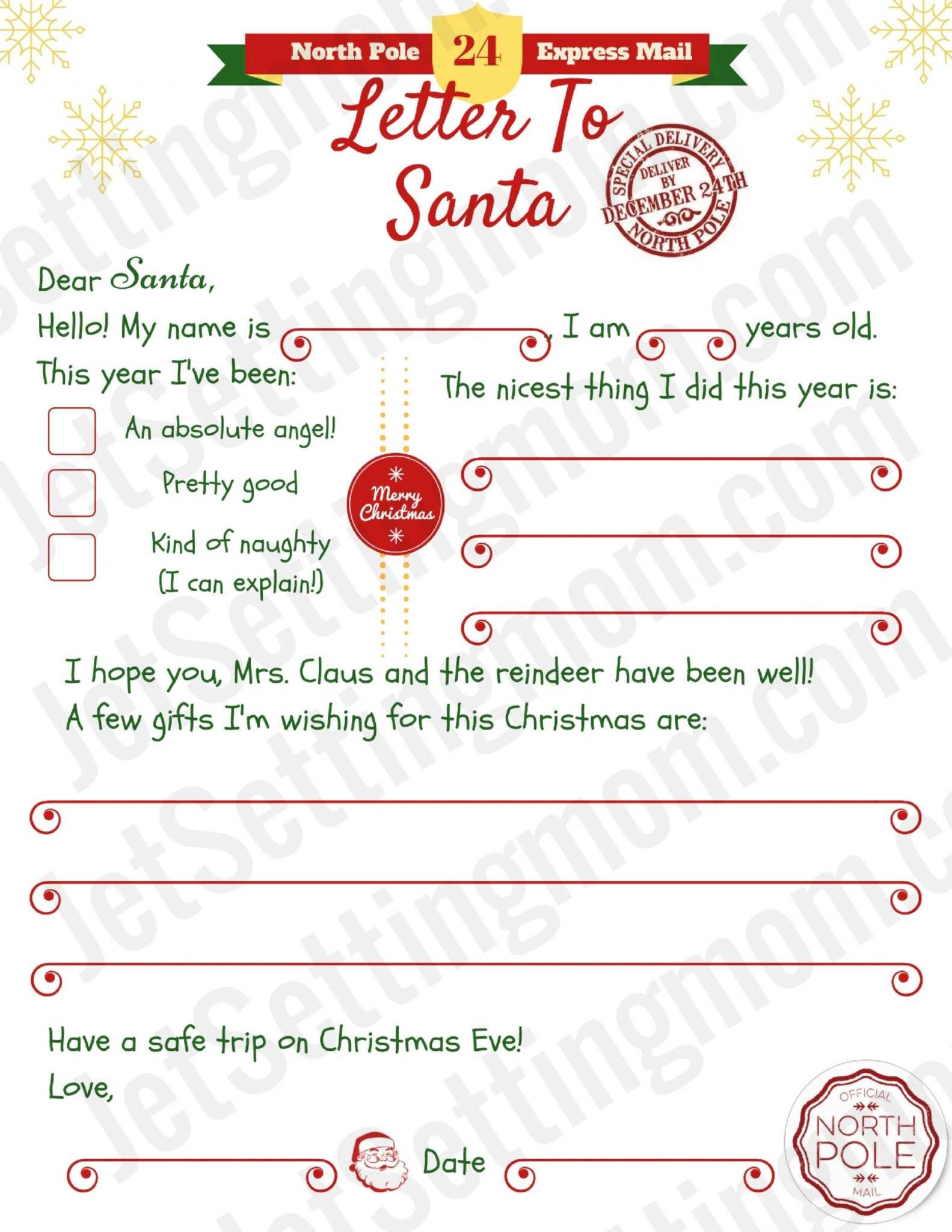 Personalized Free Printable Fill In Blank Letter From Santa Template
