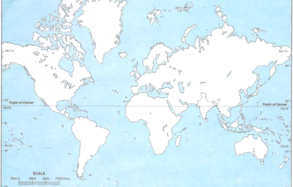 Physical Map Of World For School Blank PDF Download For Practice