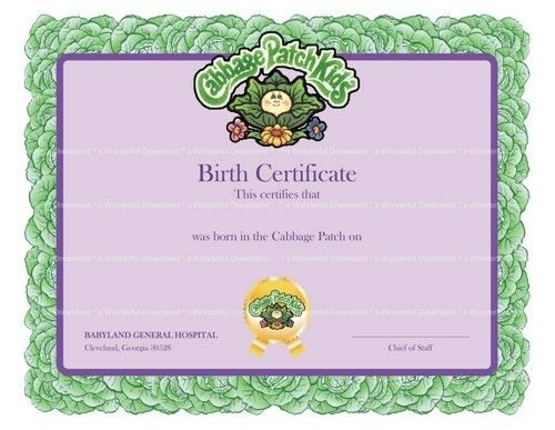 Pin By Katherine Burnett On Doll Birth Certificate Template Cabbage 