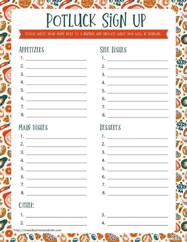 Blank Sign Up Form Printable Potluck Blank Sign Up Form Printable Potluck