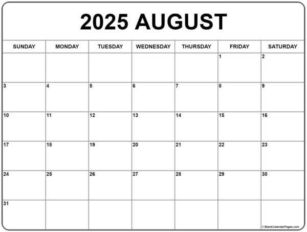 A Blank August 2025 Calendar Printable