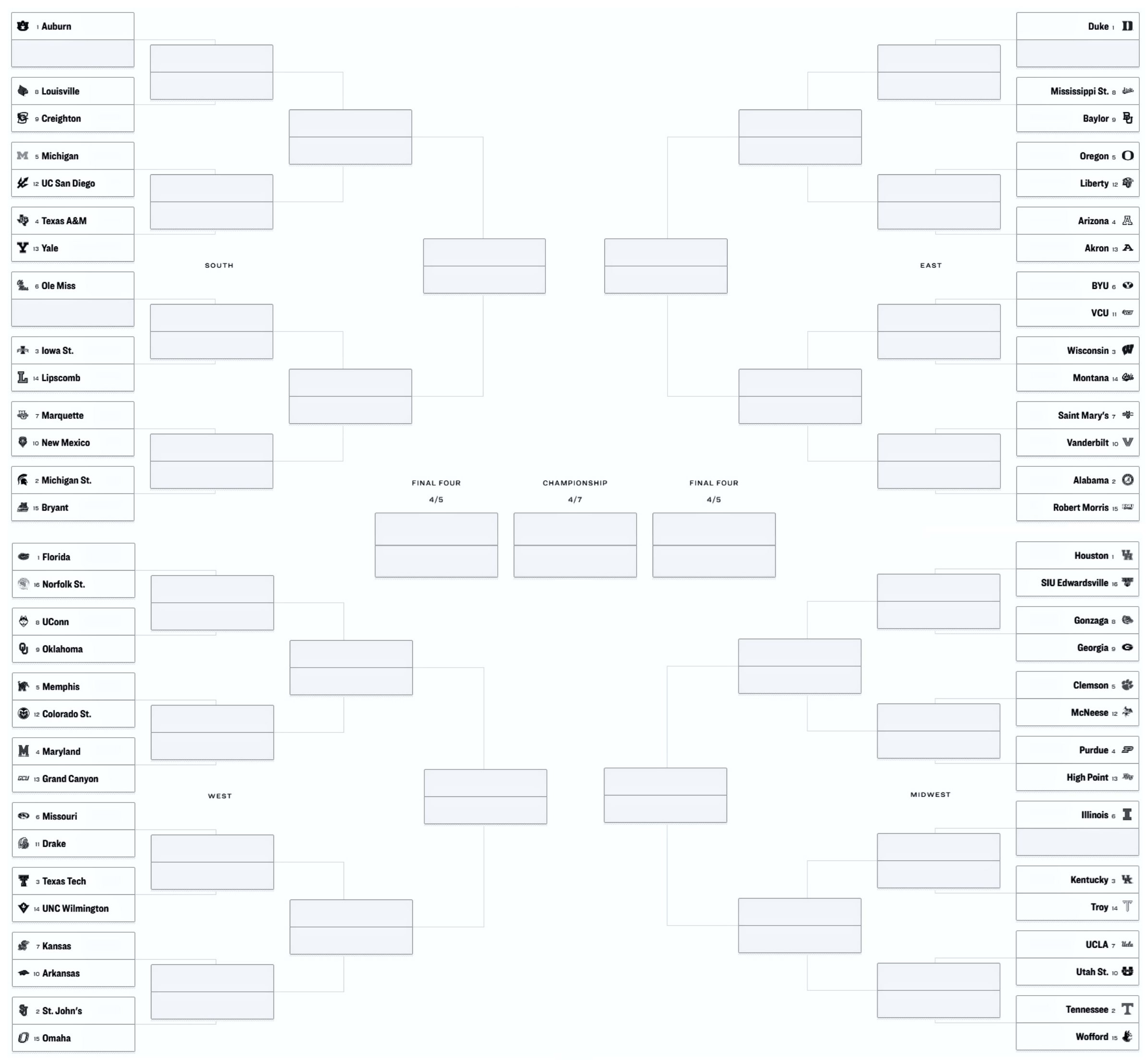 Print The Complete 2025 March Madness Bracket With All 64 Teams Print The Complete 2025 March Madness Bracket With All 64 Teams