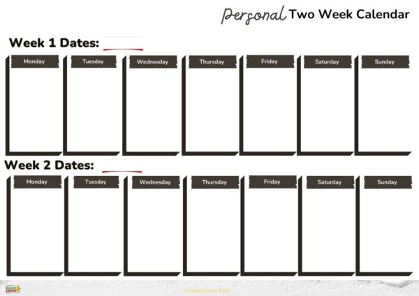 Blank Two Week Calendar Printable Weekdays