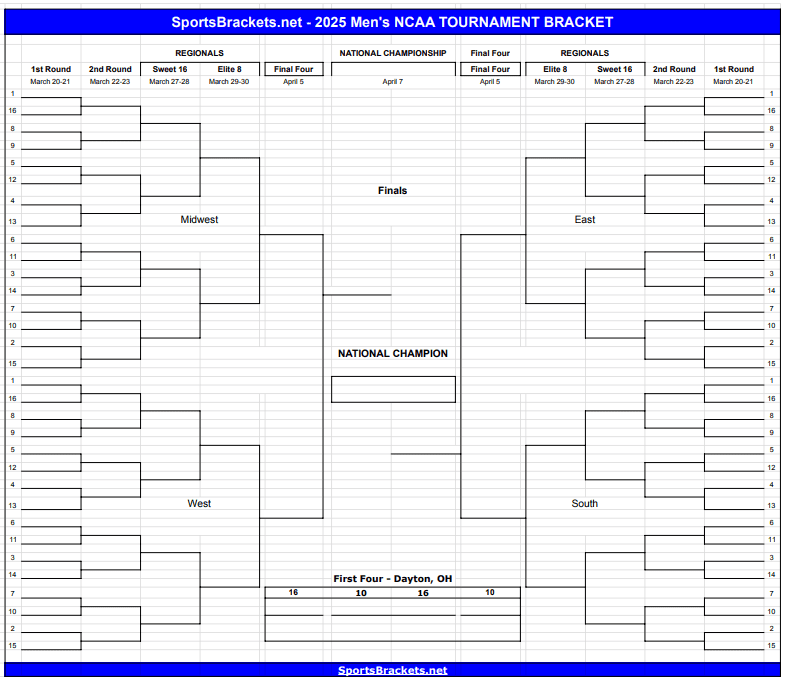Printable 2025 March Madness Bracket Sports Brackets Printable 2025 March Madness Bracket Sports Brackets