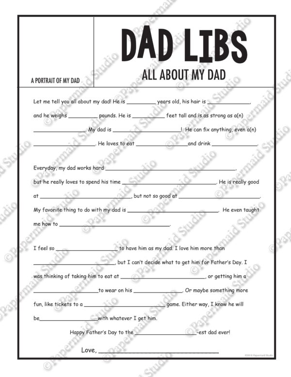 Fill In The Blank Dad Free Printable