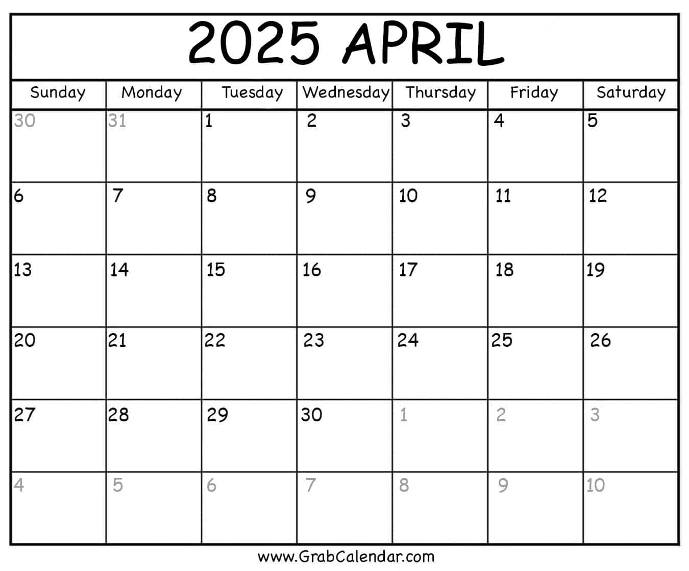 Printable April 2025 Calendar Printable April 2025 Calendar