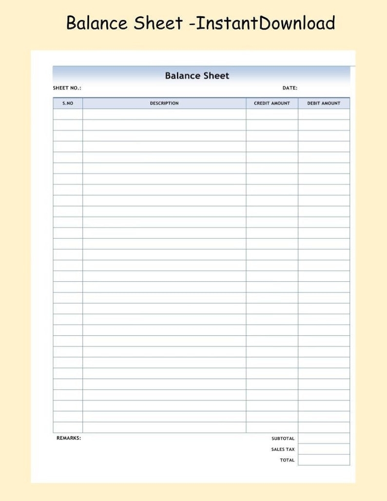 Printable Balance Sheet ledger Sheet Small Business Accounting Form PDF Printable Balance Sheet ledger Sheet Small Business Accounting Form PDF