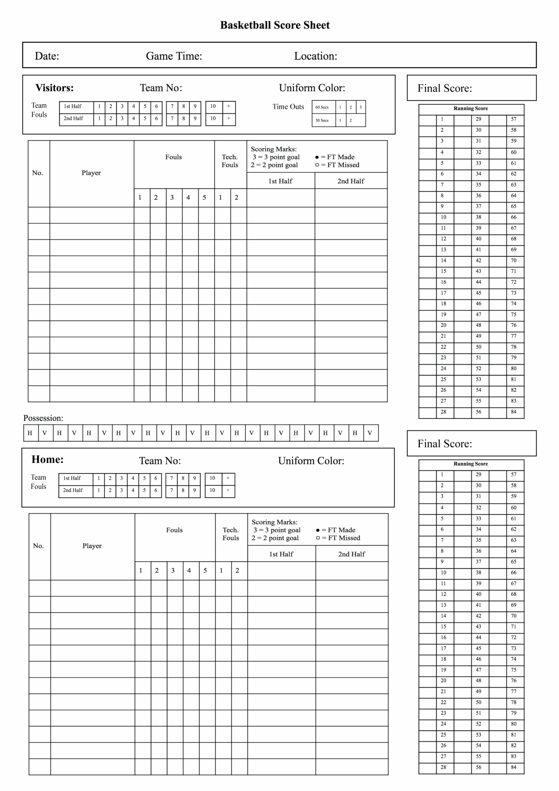 Printable Basketball Score Sheet Free Printable Free Templates Printable Basketball Score Sheet Free Printable Free Templates
