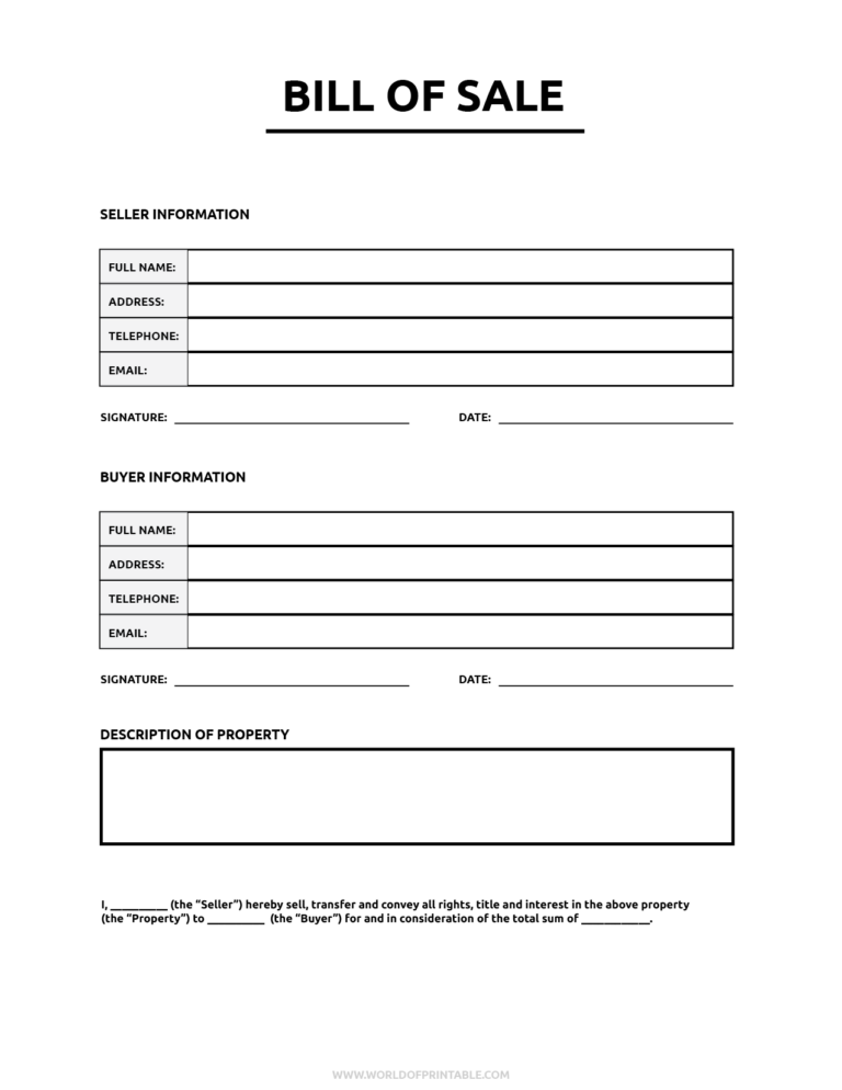 Printable Bill Of Sale World Of Printables Printable Bill Of Sale World Of Printables