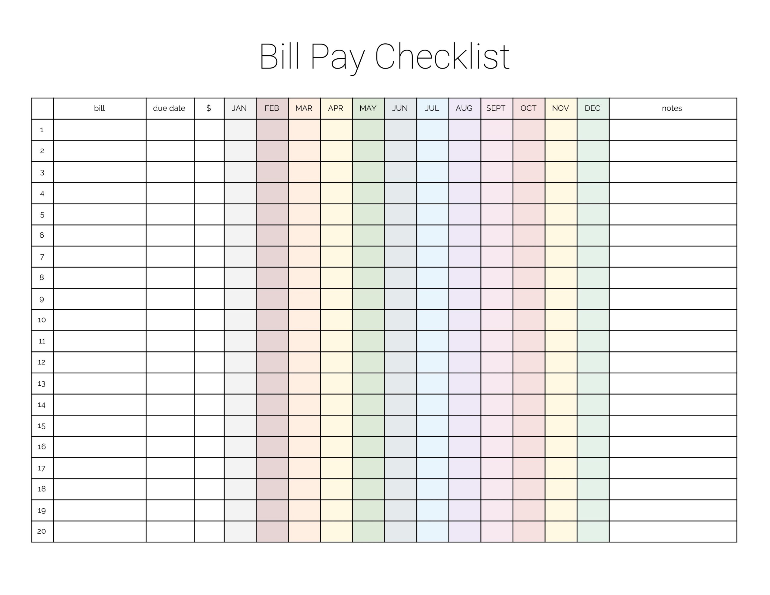 Printable Bill Payment Checklist Printable Bill Payment Checklist