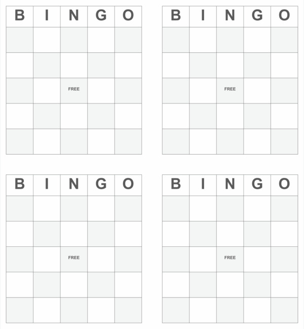 Blank Printable Bingo Cards 4 Per Page