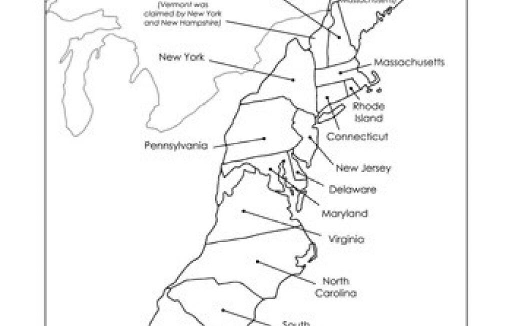 Printable Blank 13 Colonies Map
