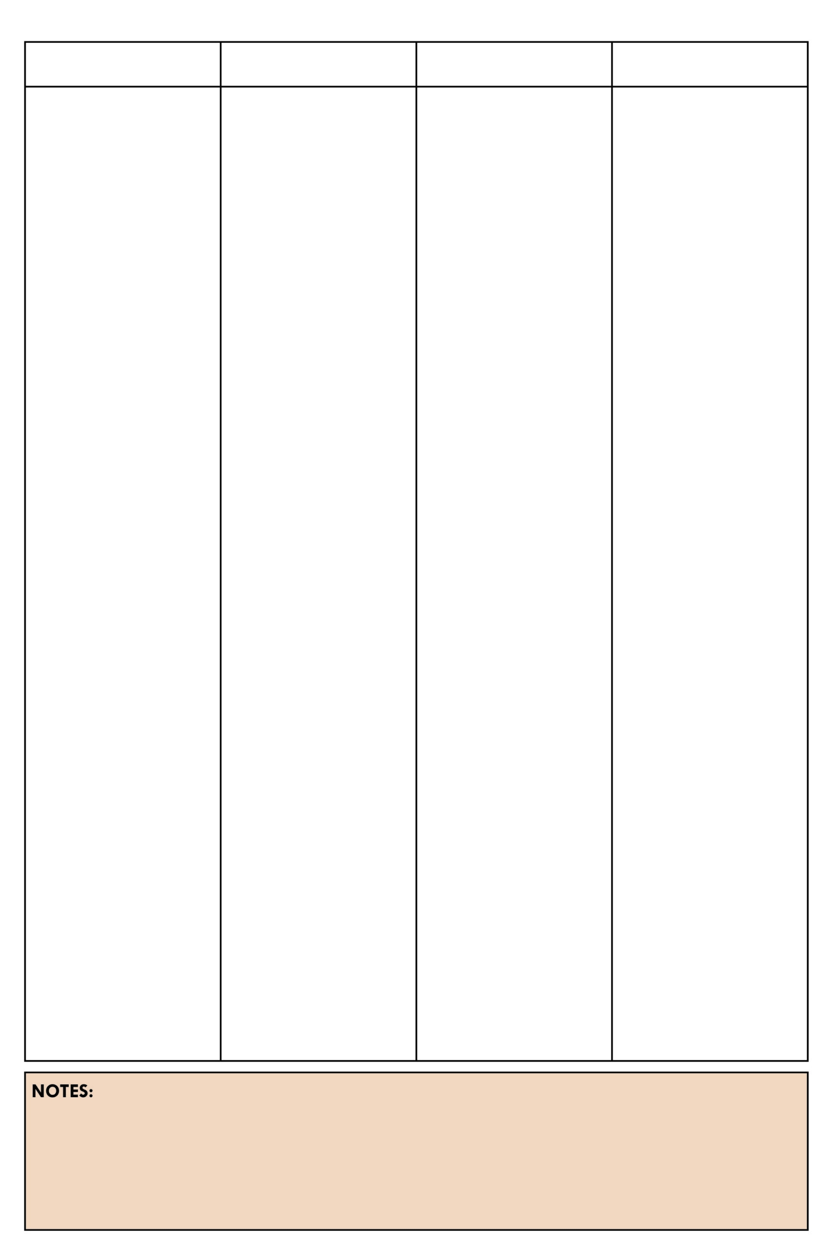 Printable Blank 4 Column Chart Templates PDF Included Printables Hub Printable Blank 4 Column Chart Templates PDF Included Printables Hub