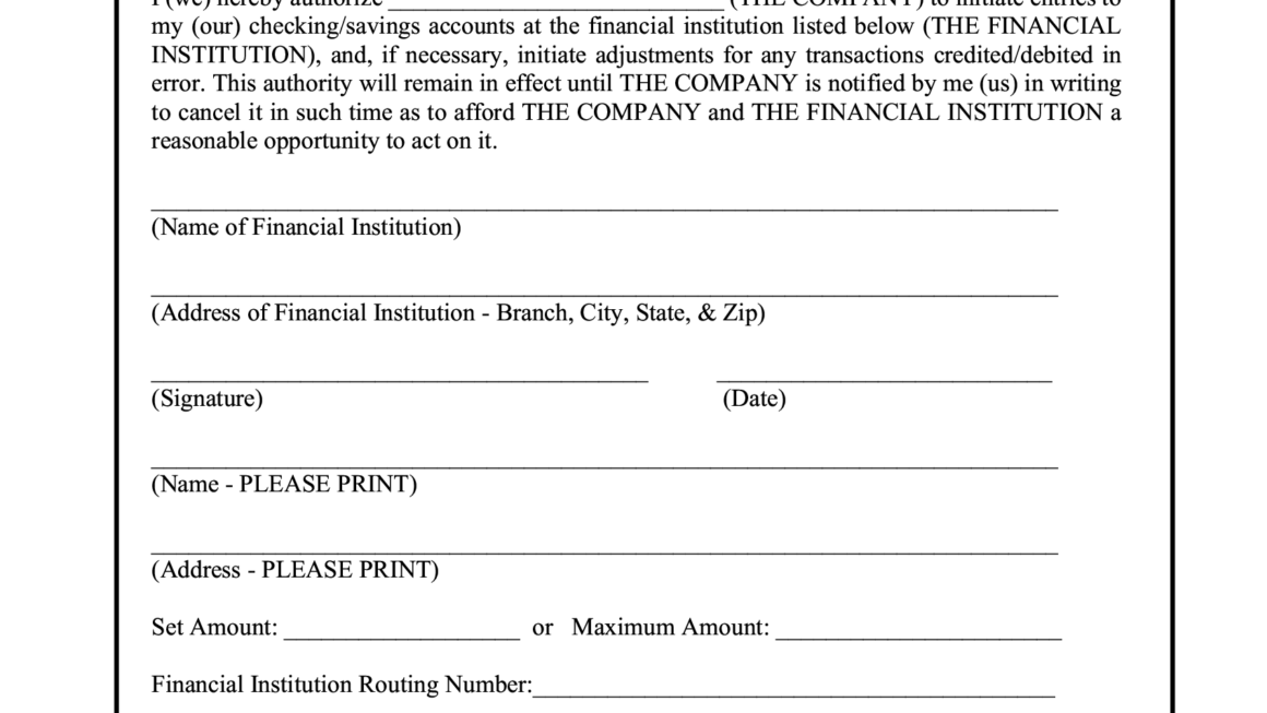 Printable Blank Ach Authorization Form Template